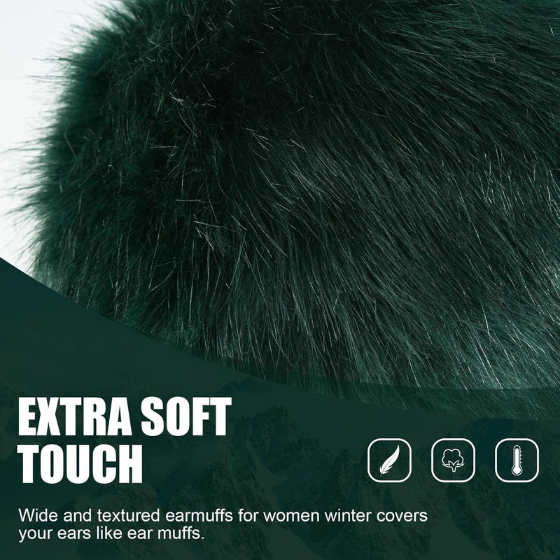 RANOME Faux Fur Headband for Women Elastic Fuzzy Thick Earmuffs Winter Headwrap Ear Muffs Furry Ear Warmers Cold Weather (Dark Green) - Image 2